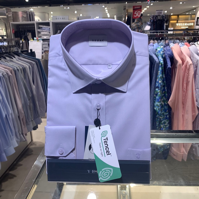 [예작]남성와이셔츠 스트레치 카라배색 솔리드 퍼플 세미 일반핏긴팔 (YJ4SBR102VI)