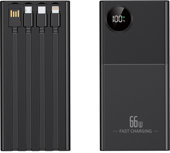 일체형 보조배터리 고속충전 20000mAh 대용량 PD 22.5W QC3.0 잔량표시+ 4개 케이블 멀티단자, 블랙, GG1260110-1S2P 20000