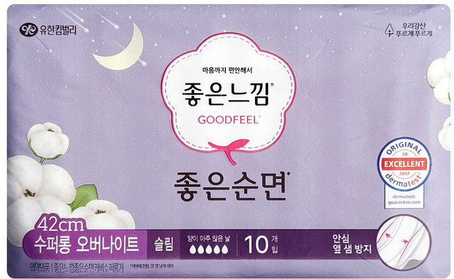좋은느낌 좋은순면커버수퍼롱가 생리대 날개형, 오버나이트 이상, 10개입, 1개