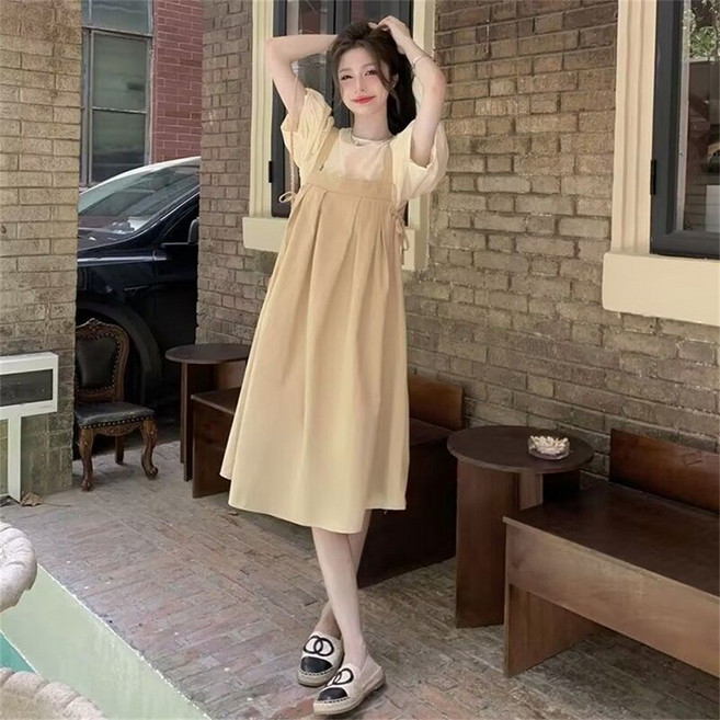 besteffie 여성 여름용 캐주얼 면 소재의 넉넉한핏 스트랩 원피스 린넨 멜빵 원피스 K71