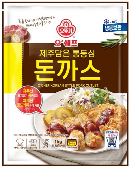 [오뚜기] 오쉐프 제주담은 통등심 돈까스(돼지고기 65) 1kg x 1봉, 오뚜기 오쉐프 제주담은 통등심 돈까스(돼지고기 65), 1개