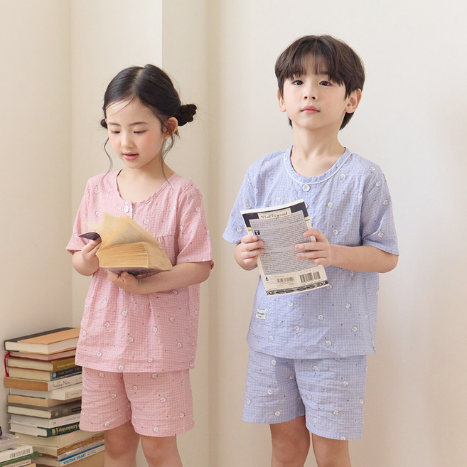 투위 코튼엠보 인견 면 여름 가족잠옷 아동주니어 무형광 커플파자마