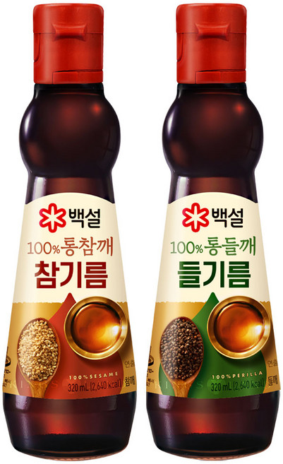 백설 100%통참깨 참기름+ 100%통들깨들기름, 1세트, 320ml