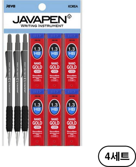 자바펜 엠보샤프 1.3mm 3p + 나노골드 샤프심 1.3mm HB 6p, 다크그레이(Dark Gray), 4세트