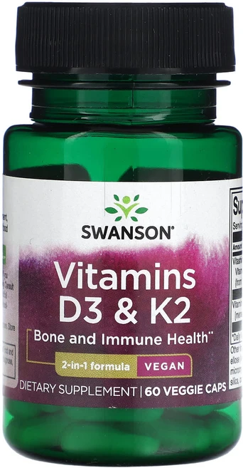 Swanson 비타민D3 & K2 베지 캡슐 60정, Swanson 비타민D3  K2 베지 캡슐 60정, 1개 - 쿠팡