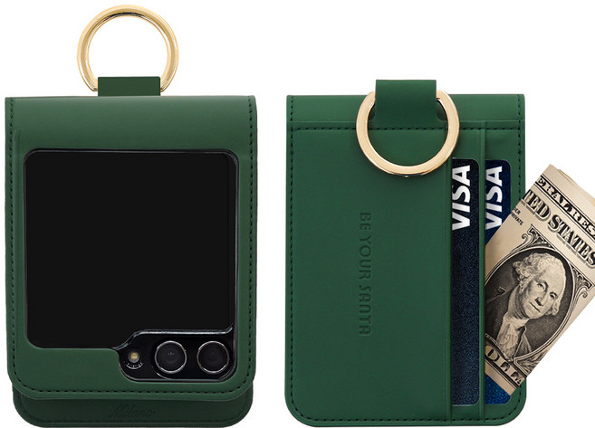 비유어산타 갤럭시 Z플립5 케이스 링 지갑 이태리원단 힌지보호 카드 수납 밀라노 센스