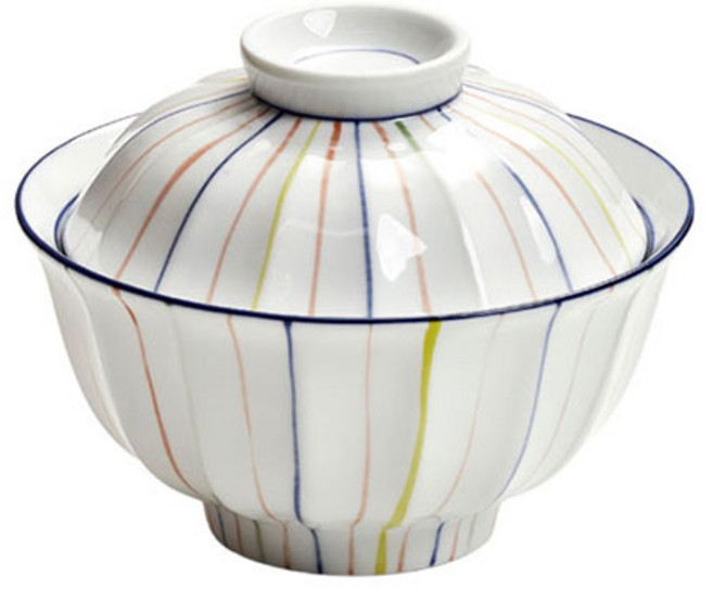 본인 일본풍 오색라인 텐동 돈부리 덮밥 일식 우동 규동 그릇(면기+뚜껑 세트), 1개