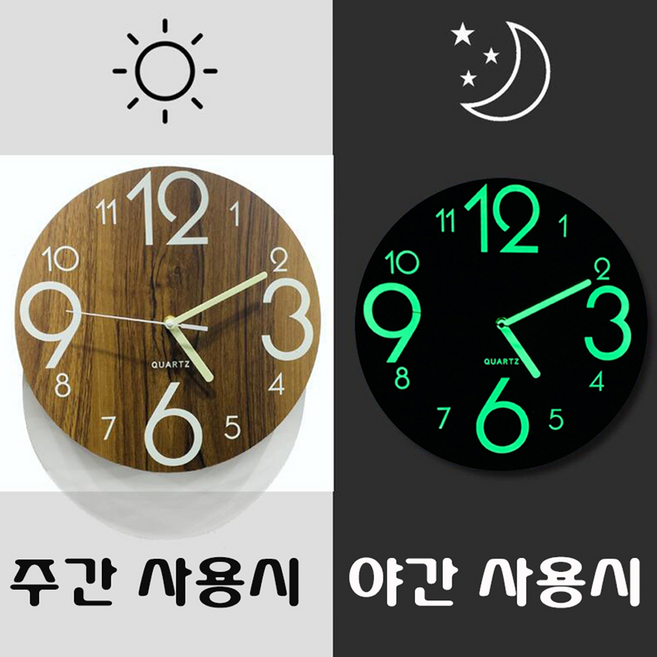 니녹 야광 벽시계 무소음 벽걸이시계 집들이선물 인테리어시계 이사선물, A타입