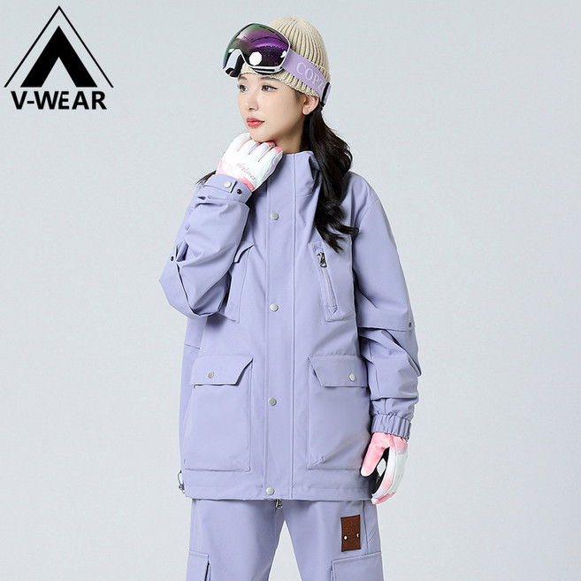 V-W品牌 防水防風登山外套 滑雪運動服 夢幻紫 奧利絨/情侶款
