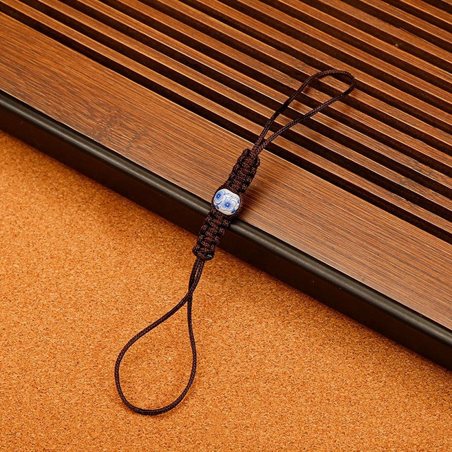 手編茶壺蓋防摔繩 多用途手機掛繩 u盤掛鏈 汽車鑰匙掛繩, 1個, 【青花瓷】咖啡色