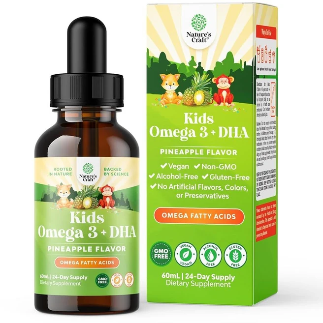 DHA 오메가 3 젤리 - 맛있는 생선 프리 채식주의자 6 9 포함 시력 뇌 면역력 GMO 보충제 글루텐 1개월 [호환], Liquid 2 Fl Oz (Pack of 1), 1, 60ml - 쿠팡