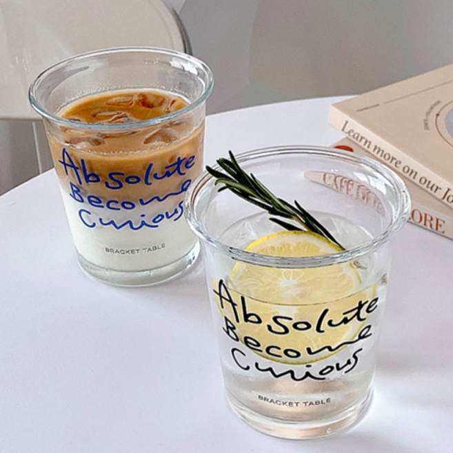 레터링 컵 유리컵 홈카페 내열유리 ab 2종세트, 2개, 블랙ab+블루ab