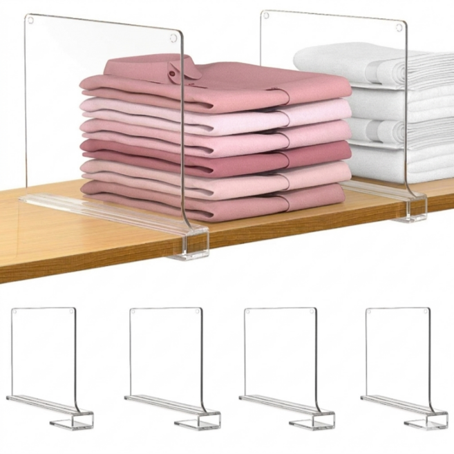 모드리움 다용도 옷장 선반 수납 정리 아크릴 칸막이, 4개, 투명