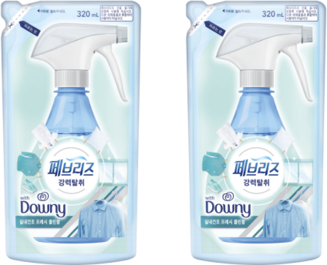 페브리즈 섬유탈취제 다우니 실내건조 프레시클린 향 리필 입, 2개, 320ml