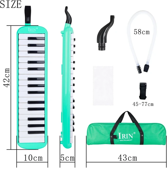 IRIN 32 키 멜로디카 피아노 키보드 스타일 악기 하모니카 입 오르간 운반 가방 마우스 피스 교육 Gif, 02 green