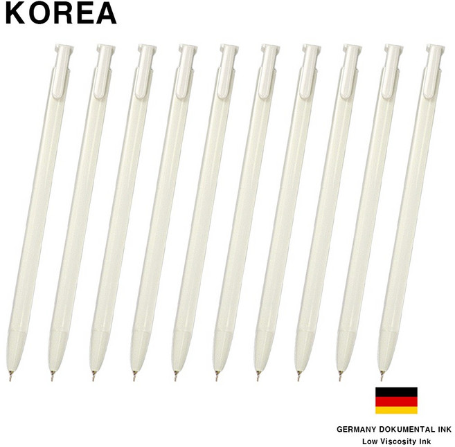 코리아 사각 니들펜 필기감좋은 초저점도 독일잉크 볼펜 0.7mm, 10개, 흰색