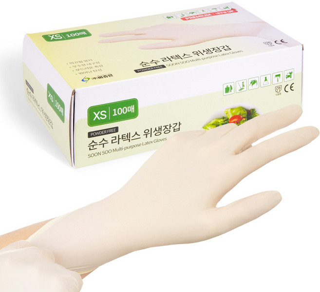 비츄인 순수 라텍스장갑 100매입, 1개, XS, 화이트