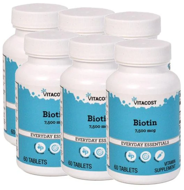비타코스트 비오틴 7500mcg Vitacost Biotin, 6개, 60정 - 쿠팡