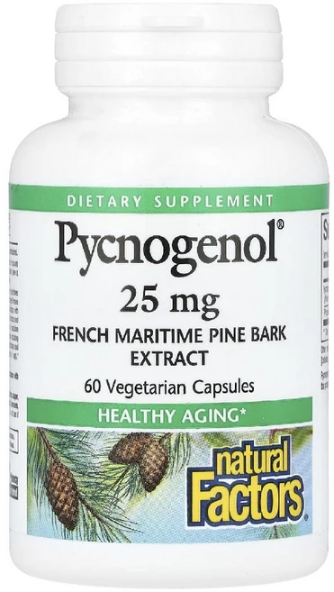 내추럴팩터스 피크노제놀 Pycnogenol 25mg 해안송 껍질 베지캡슐 60정, 1개 - 쿠팡