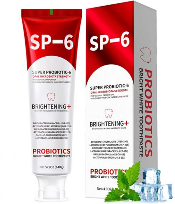 SP-6 프로바이오틱스 미백 치약 - 치아 및 잇몸 건강을 위한 에나멜 안전 불소 없음 이중 민트 맛 신선한 입냄새 (3), 1