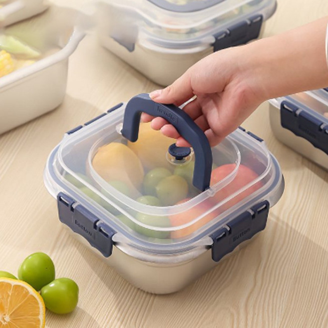 1+1+1 라이프핵 스텐 밀폐용기 세트 스텐 김치통 반찬통 스테인리스 보관 밀폐용기 세트 다용도 스텐용기, 베이지 2500ML+2500ML+2500ML, 1세트