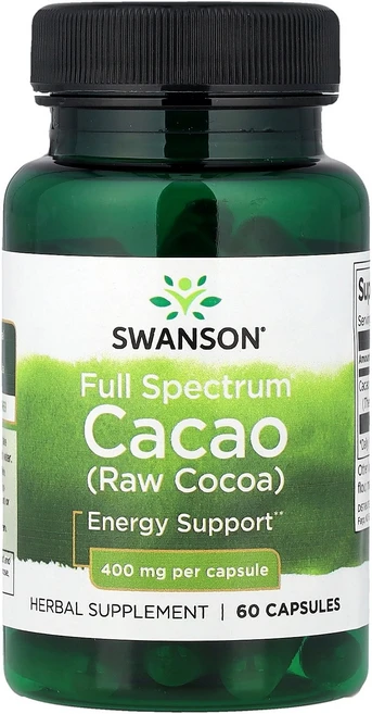 Swanson 풀 스펙트럼 카카오(무가공 코코아) 400mg 캡슐 60정 Swanson (스완슨), Swanson, 풀 스펙트럼 카카오(무가공 코코아),, 1개 - 쿠팡