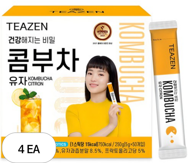티젠 콤부차 유자, 5g, 50개입, 4개