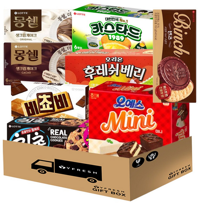 초코 베이커리류 종합과자세트 몽쉘 204g 몽쉘카카오204g 카스타드 138g 후레쉬베리 168g 빈츠102g 비쵸비125g 오예스미니 192g 칙촉 120g, 1개