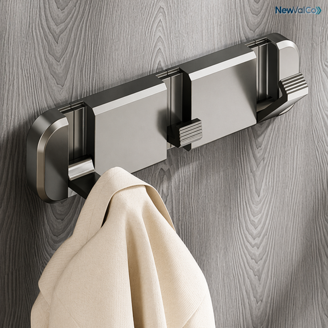 뉴밸코 무타공 접이식 다용도 옷걸이 벽걸이 후크, 1개, 3후크 건그레이