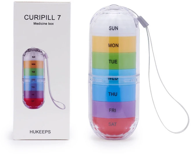 큐리필 알약케이스 레인보우 일주일약통 약보관함 스마트 요일 약통 휴대용 약케이스 미니 알약통 요일별약통 비상약통 영양제통 휴대용약통, 1개 - 쿠팡