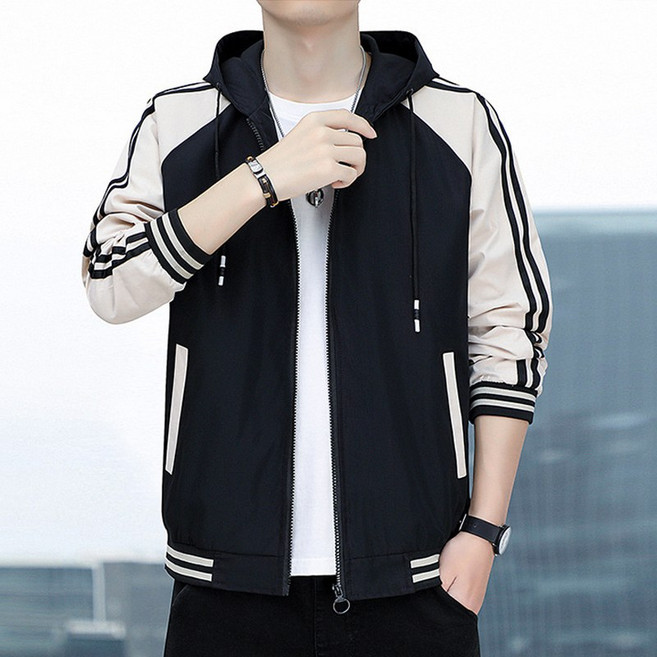 남성용 봄 가을 후드 점퍼 스타디움 자켓