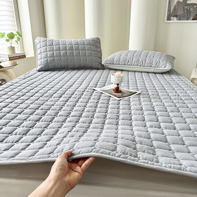 Mosashoe 누빔 방수패드 침대패드 고정밴드 사계절 매트리스 패드, 그레이
