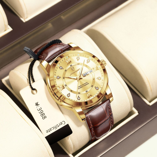 포스워백 남자 야광 방수 패션 가죽 손목 시계