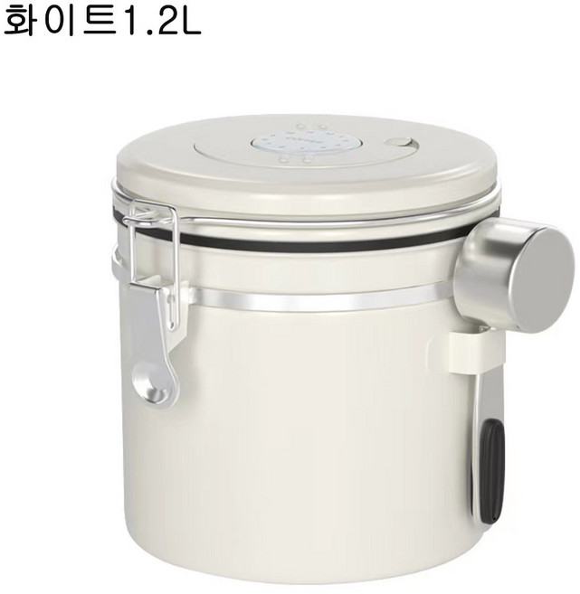 304Stainless steel 원두커피통 스푼부여 음식 보관함 저장함 밀봉통, 화이트, 1.2L, 1개