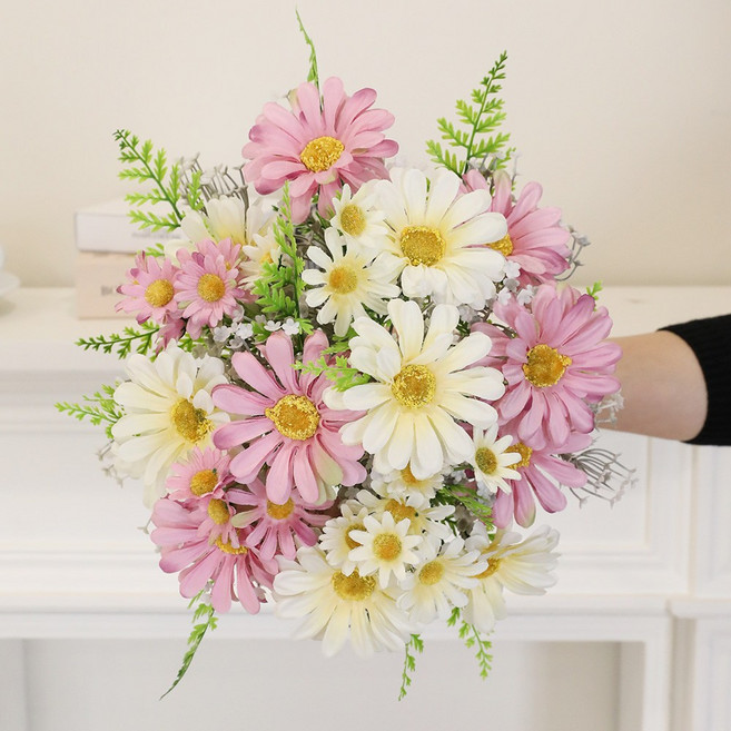 인테리어 조화 성묘 산소 납골당 꽃 장식 조화세트, 세트102.프랑스데이지 핑크+크림, 1개