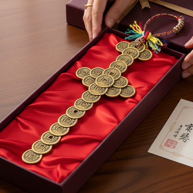 재물복 금전운 불교 풍수 소품 액막이 신장칼 오제전 오색실 엽전칼 E659, 1개