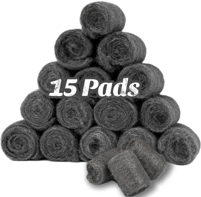 TAFFYS 핸드샌딩 손사포 샌더 태피의 유리용 스틸 울 패드 0000 - 청소 및 광택을 위한 15개의 초미세 마우스 컨트롤, 15 Pads (12gEach)