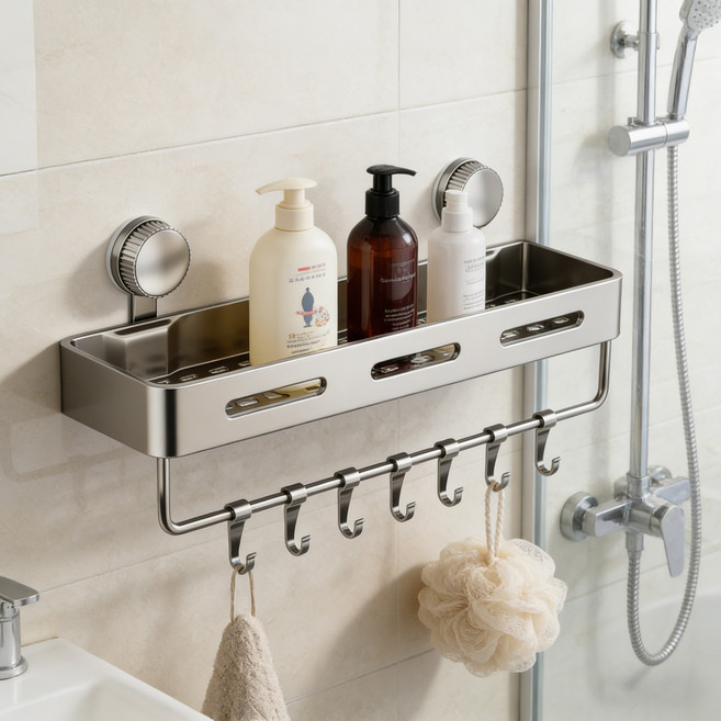 Shipshape 욕실 수전 선반 무타공 세면대 욕실 정리대 물빠짐 선반 50CM, 그레이, 1개