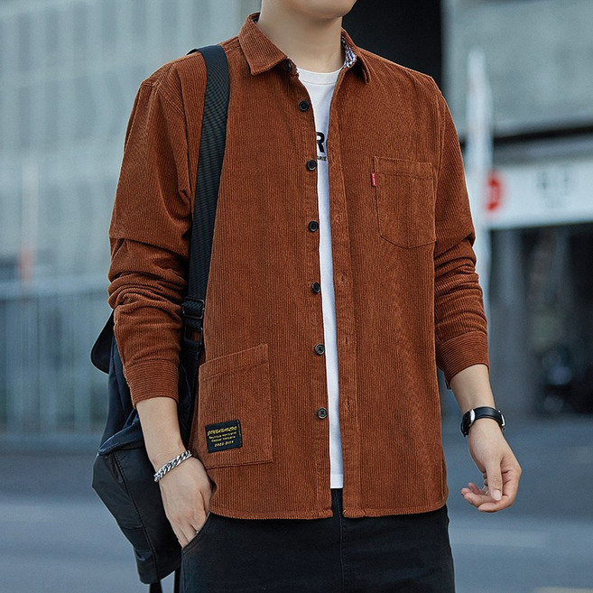 燈芯絨長袖襯衫男款春秋季純棉襯衣男士工裝外套痞帥潮流休閒男裝