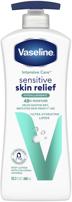 바세린 인텐시브 케어 센서티브 스킨 릴리프 바디 로션 위드 콜로이달 오트밀, 1개, 600ml