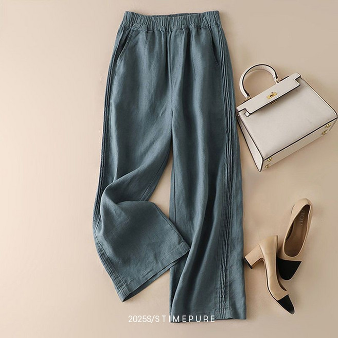 여성 시원 편안 면 마 소재 오버핏 바지 프리미엄 소프트 캐주얼 린넨 와이드 팬츠