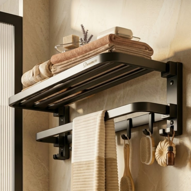 다나모어 무타공 욕실 접이식 수건걸이, 그레이, 1개