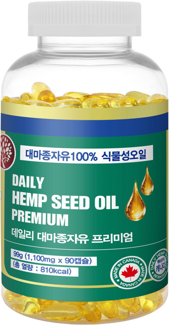 캐나다 직수입 내츄럴365 데일리 대마종자유 프리미엄 냉압착 1100mg (3개월분), 1개, 90정