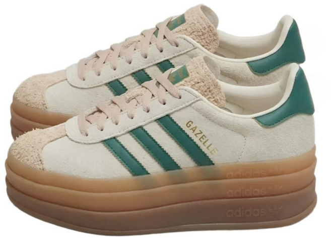 [정품] 아디다스 Gazelle Bold WMNS 크림화이트 그린 베이지 - 키높이 레트로 스웨이드 스니커즈