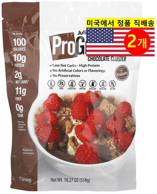 Julian Bakery 풍부한 영양 건강하고 맛있는 식사 간식용 통곡물 초콜릿 클러스터 프로 그래놀라 518g 1개, 2개 - 쿠팡