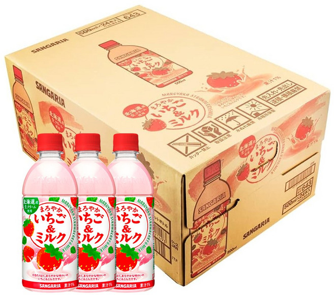 도매 한박스 산가리아 마로야카 딸기우유 스트로베리 밀크 500ml, 24개