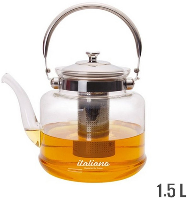 내열유리티포트1.5L 차주전자 차우림주전자 내열유리 스테인레스, 2L, 1개