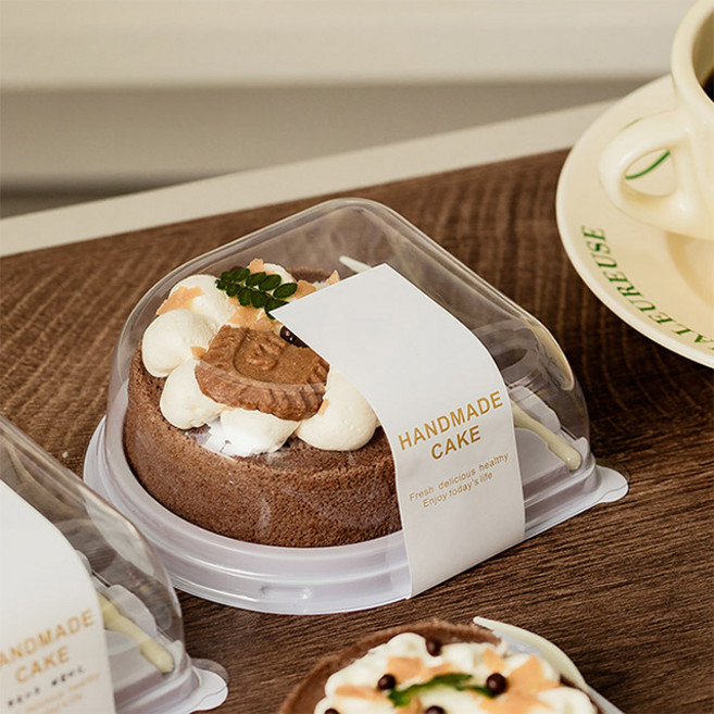 50개 세트 포크포함 투명 반원 PET 롤케이크 포장 용기 베이커리 케이스, 화이트