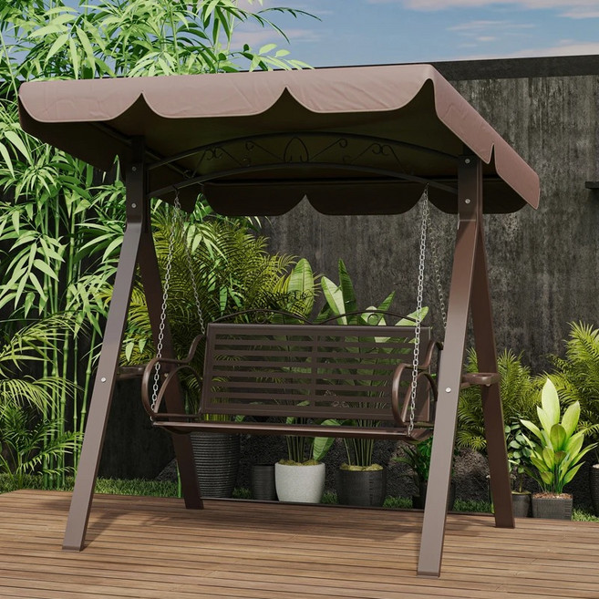 [국내배송] 야외용 정원그네 야외 그네 흔들 의자 2인용 3인용 흔들의자 흔들그네 카페 정원 야외용그네, 브라운