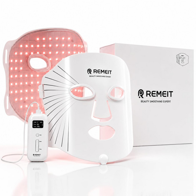 얼굴용 REMEIT 레드 라이트 테라피 마스크 근적외선 및 청색광이 포함된 LED 페이스 324개의 풀 커버 조절 가능한 스트랩이 있는 실리콘 여성용 컨트롤러